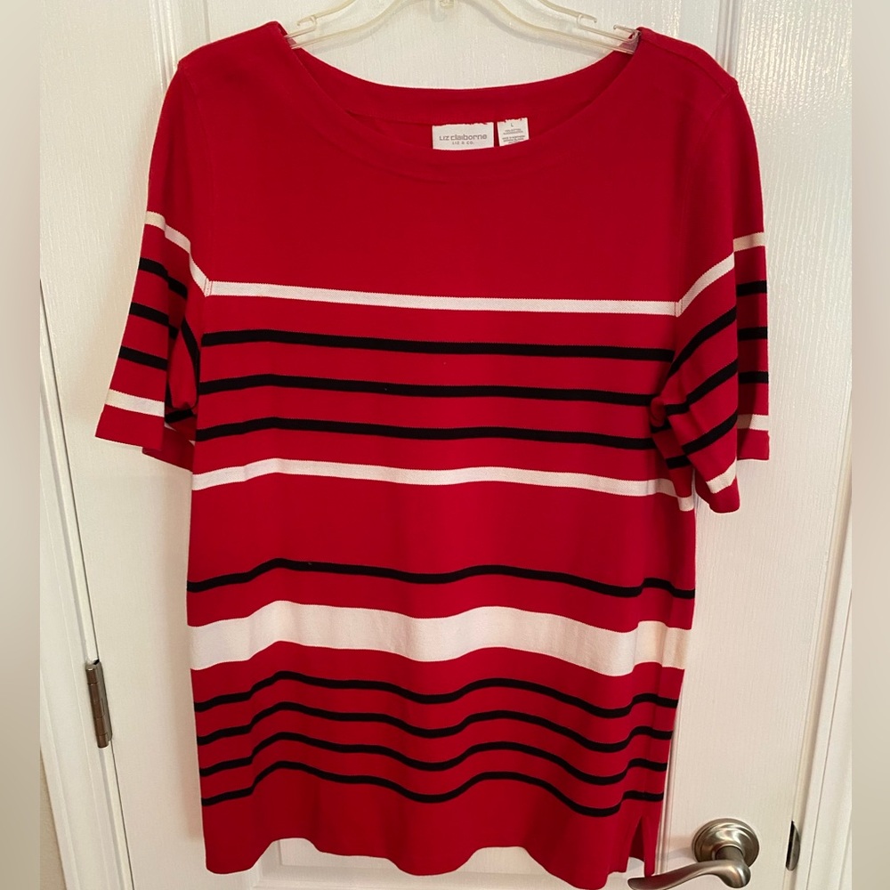 Liz Claiborne Red Stripped Knit Top - L